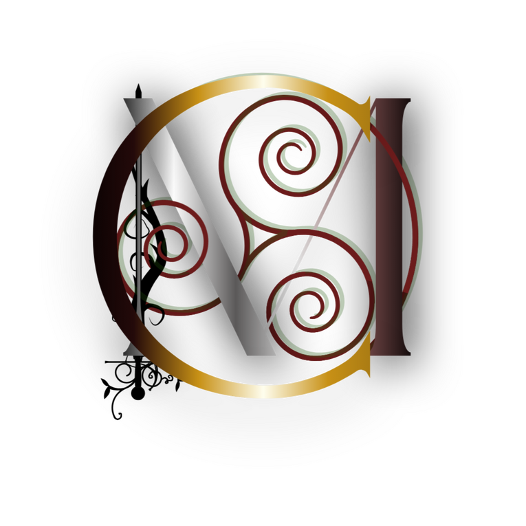 Cait Monroe logo Metallic C M with sword and celtic spirals